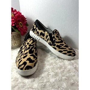 Sam Edelman Leather Edna Leopard Print Slip-on Sneakers 7.5